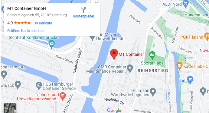 Lokace společnosti MT Container v Hamburku, Německo