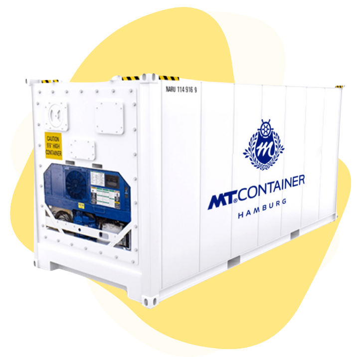 hvid kølecontainer med MT Container-logoet